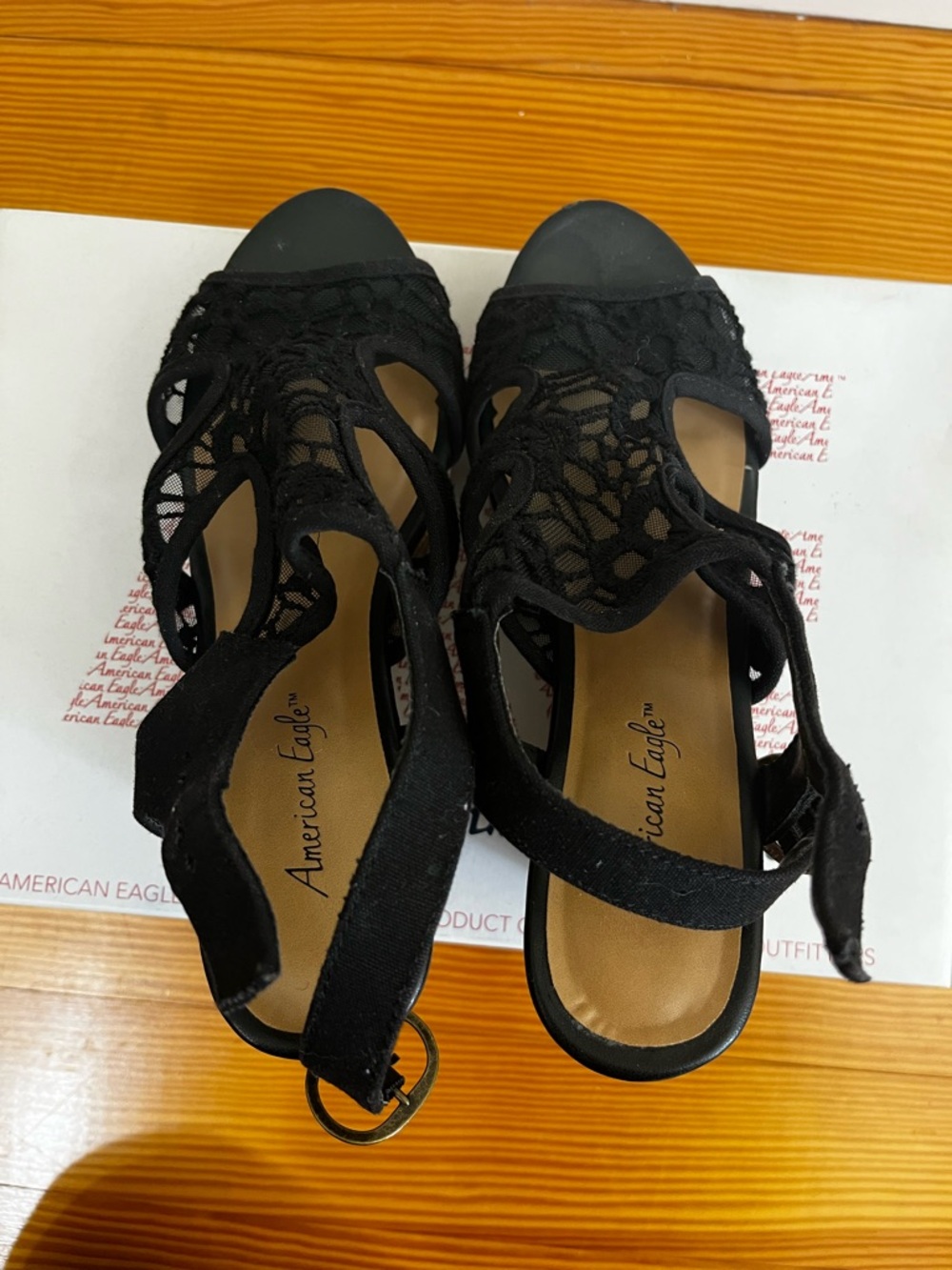 American Eagle Outfitters Black Lace Cork Wedge Sandals - Picture 5 of 7